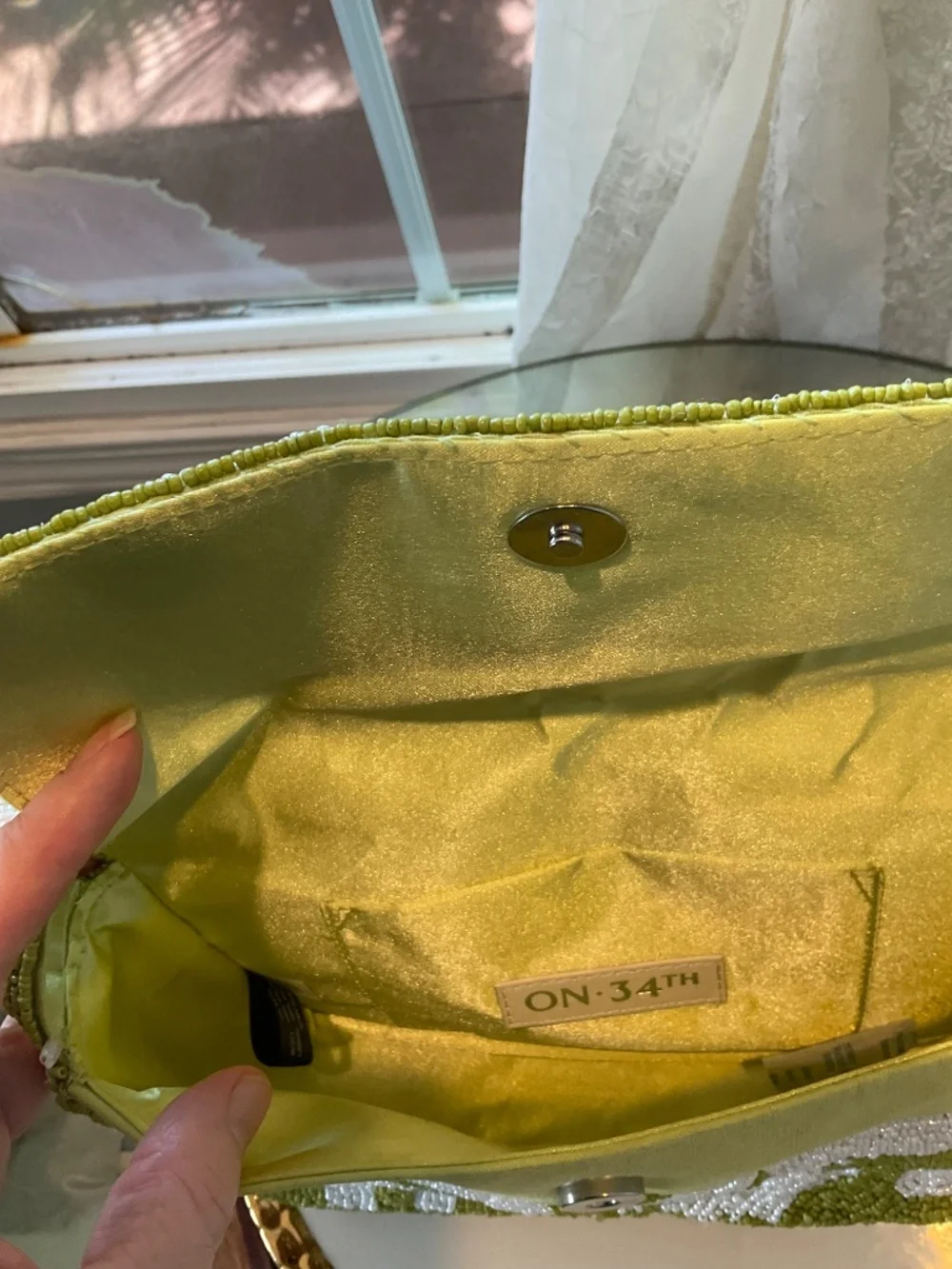 On 34th Lovely Green/White Beaded Bag NWT